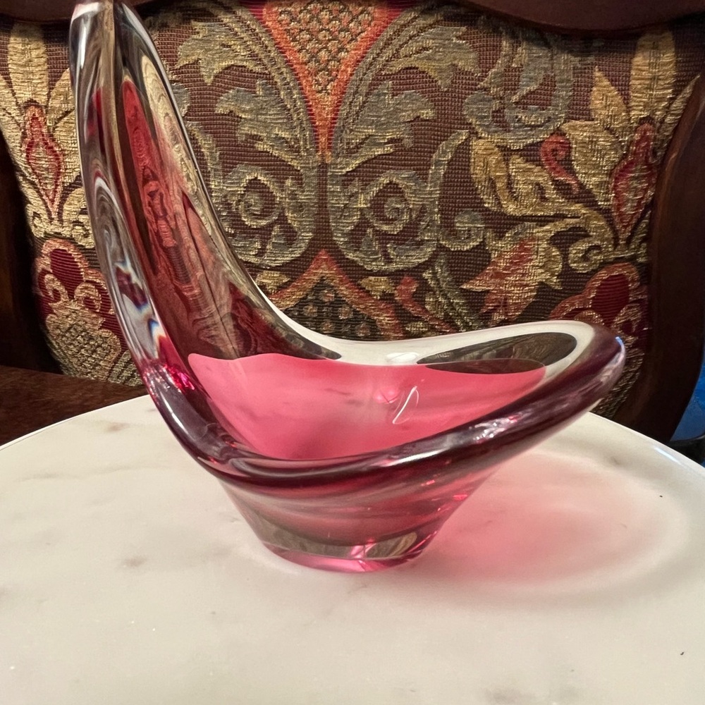 Coquille Paul Kedelv Art Glass Pink and Clear Glass Flygsfor Sweden